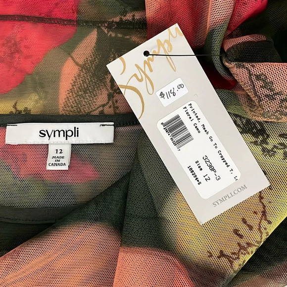 Sympli Floral Camo Mesh Cropped Top Size 12 Long Sleeve Scoop Neck NWT - Picture 10 of 14